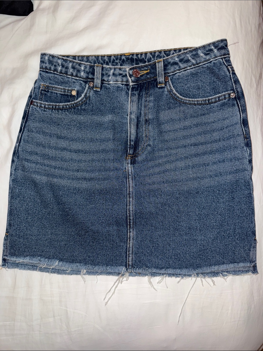 H&M Blue Denim Mini Skirt with Raw Hem